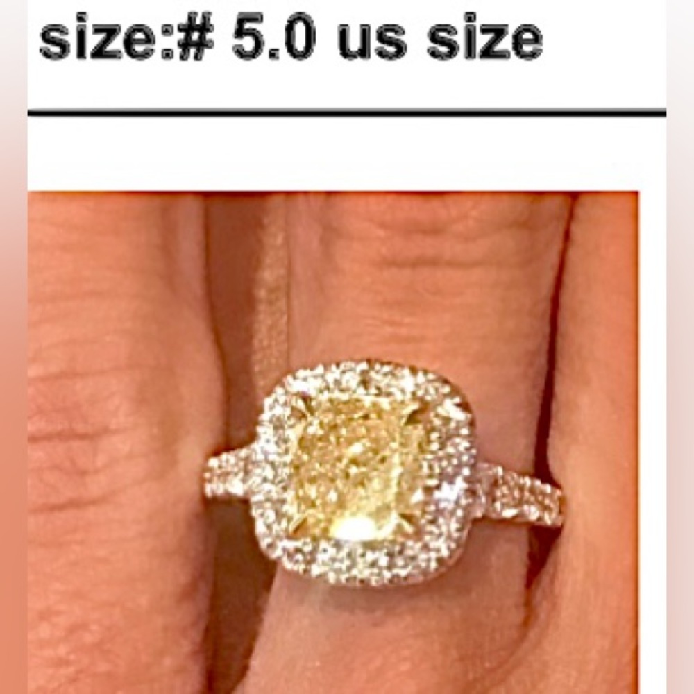 2.5ct canary yellow💛cushion cut center, set in 14K white gold w/ halo & accents